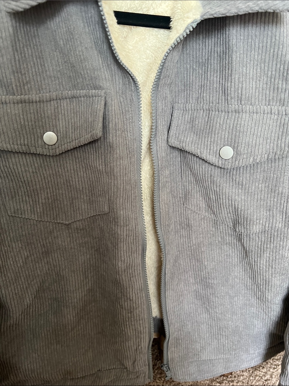 SHEIN Light Gray Corduroy Jacket with Cream Sherpa Lining - Picture 3 of 6